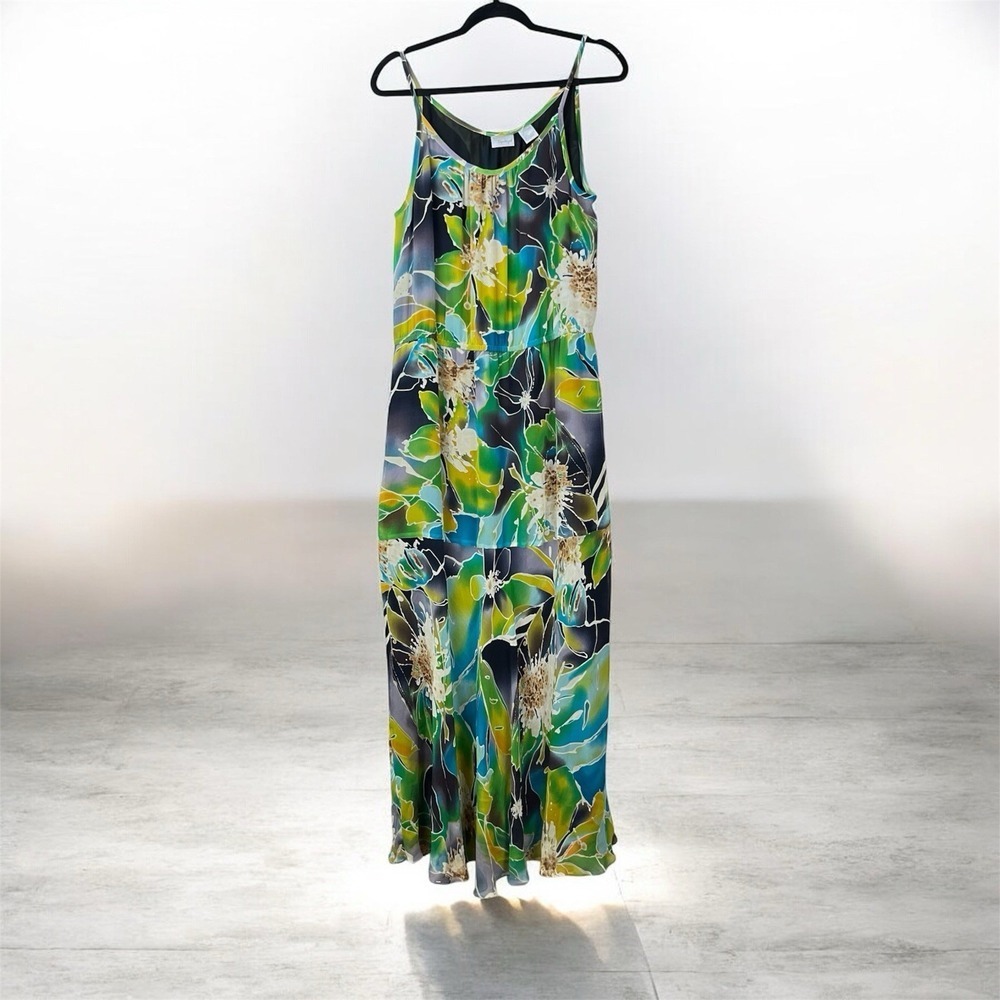 Spiegel Floral Tiered Silk Maxi Slip‎ Dress 14